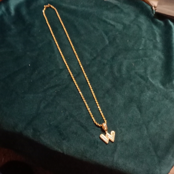 Beautiful Gold Tone Initial Necklace "W" With Rhinestones. - Picture 3 of 6